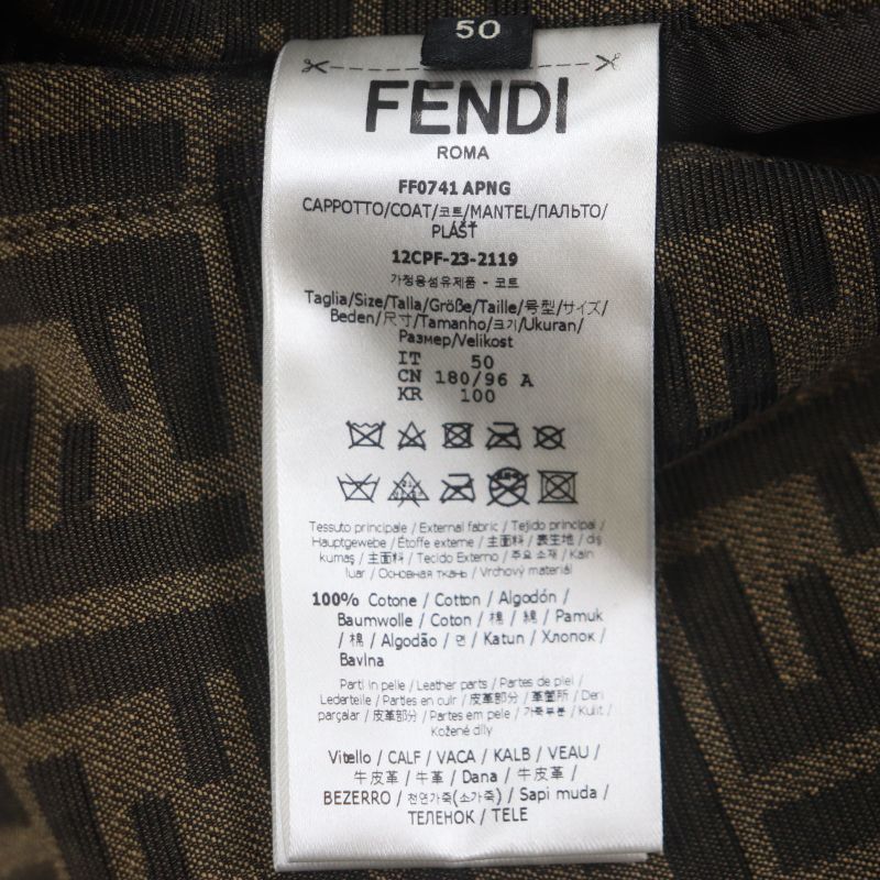  Fendi 2023 Ff0741 FF Logo Zucca Pattern Leather Use Reversible Trench Coat