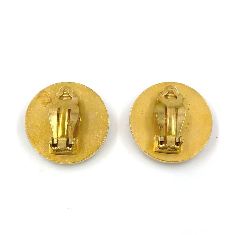 Chanel Round Coco Mark GP X Plastic Gold X Black Earrings