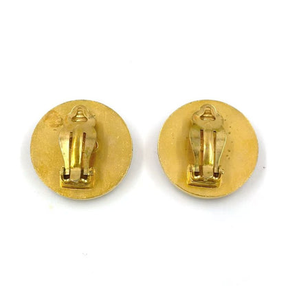 Chanel Round Coco Mark GP X Plastic Gold X Black Earrings