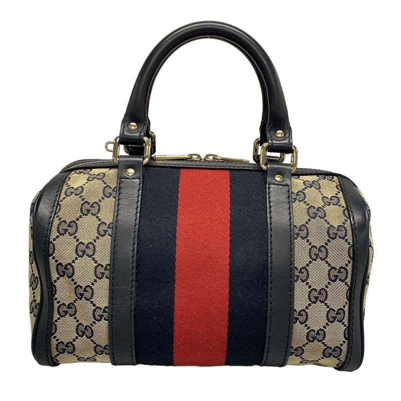 Gucci Handbag GG Pattern 269876 Navy X Ivory X Red Mini Boston Leather