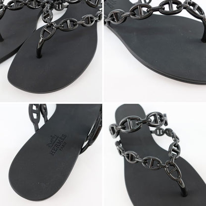Hermes Island Sandals Chaine D'ancre Black Rubber - Notation Size 36