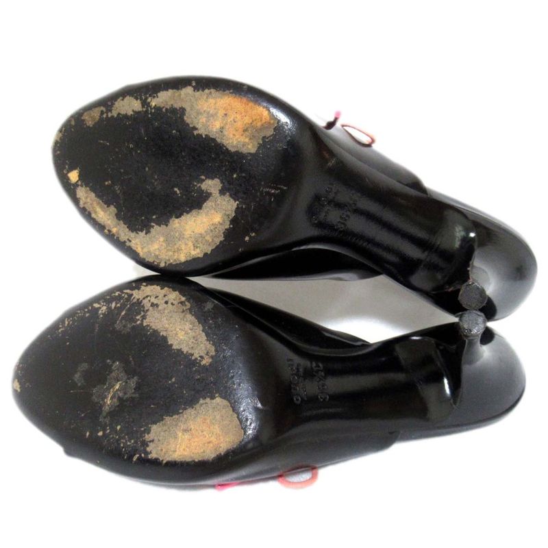 Gucci Patent Leather High Heel Lace Up Mules Sandals Size 36.5c Approx 23.5cm