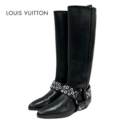 Louis Vuitton Rhapsody Line Monogram Boots Long Boots Shoes Leather Black White