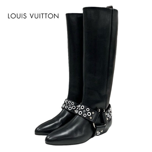 Louis Vuitton Rhapsody Line Monogram Boots Long Boots Shoes Leather Black White