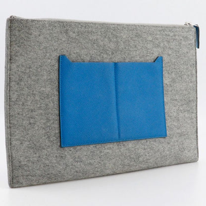 Hermes Toudou 37 Felt And Vaux Epson Blue Zanzibar Blue/gray A Unisex Clutch Bag