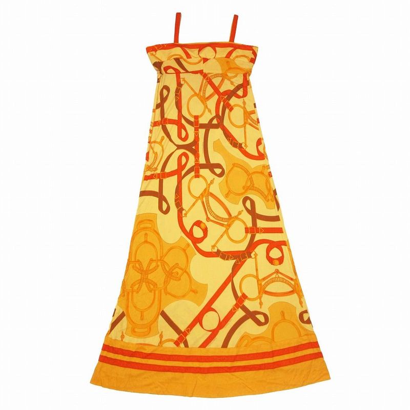 Hermes Silk Belt Pattern Cami Dress Long Dress 2 M Orange Ur23