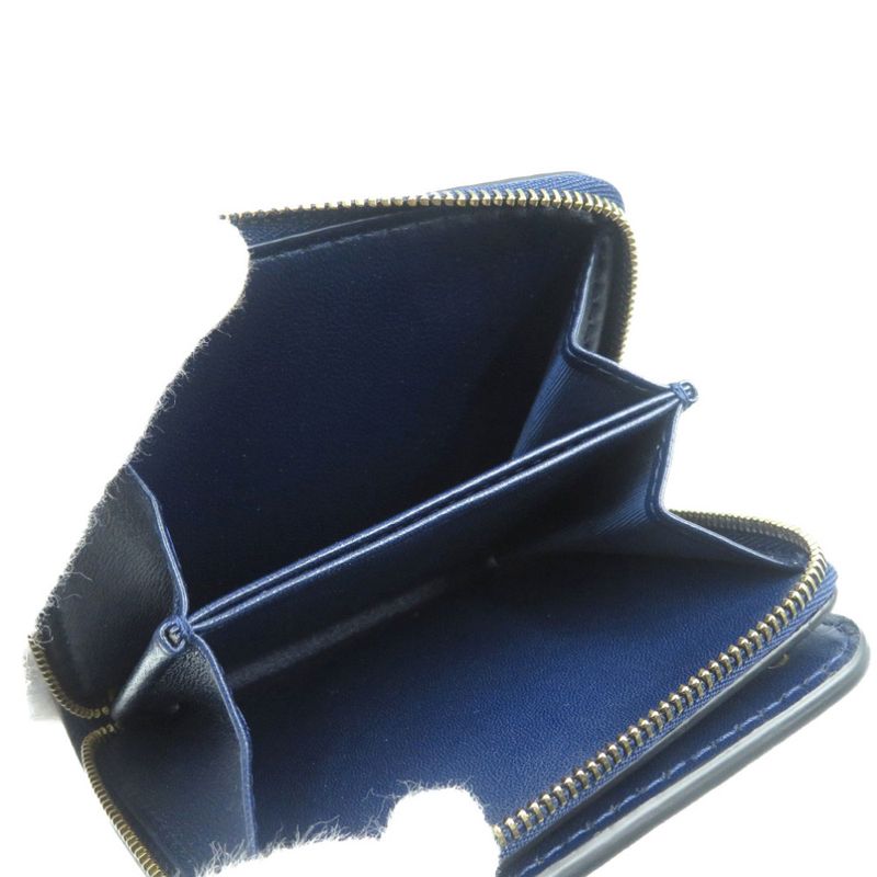 Christian Dior Bee Leather Gold Hardware Navy Blue Bifold Wallet 1128 Christian