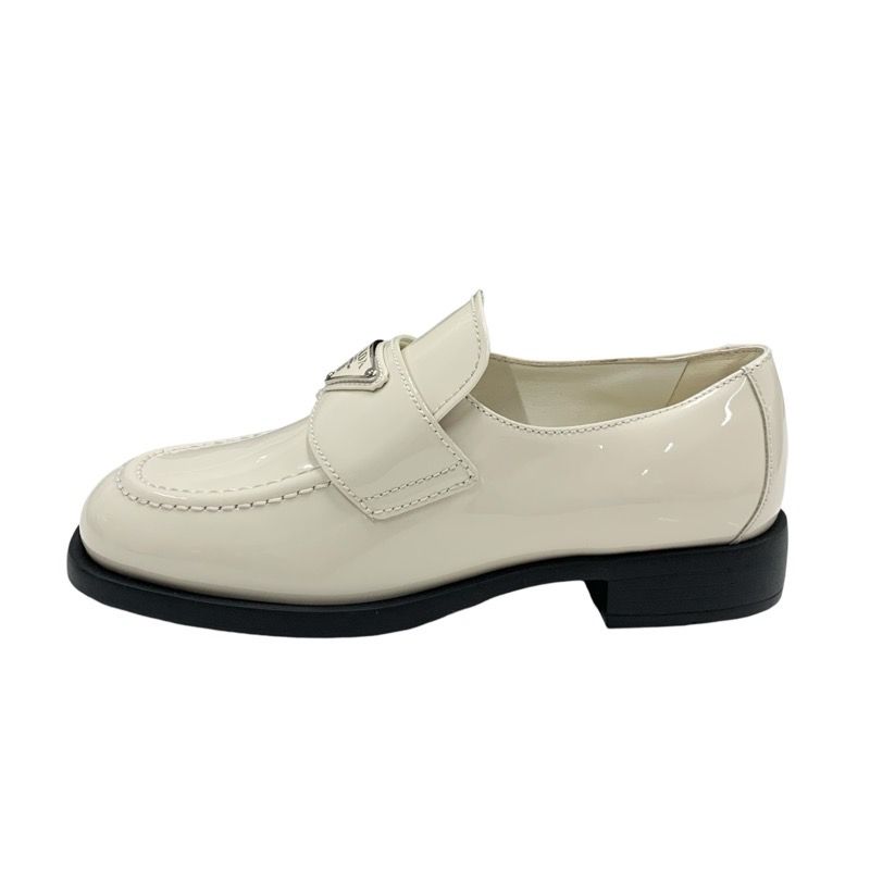 Prada Loafers Leather Shoes Patent Beige Triangle Logo