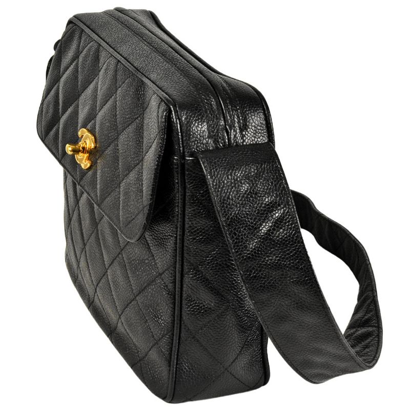 Chanel Coco Mark Matelasse Chain Shoulder Bag Caviar Skin Black Gold Hardware