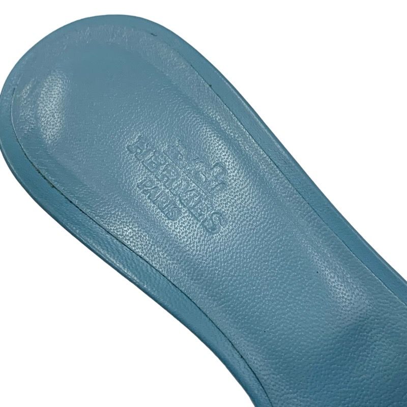 Hermes Oasis Sandals Shoes Canvas Leather Light Blue Multicolor Mule Pattern