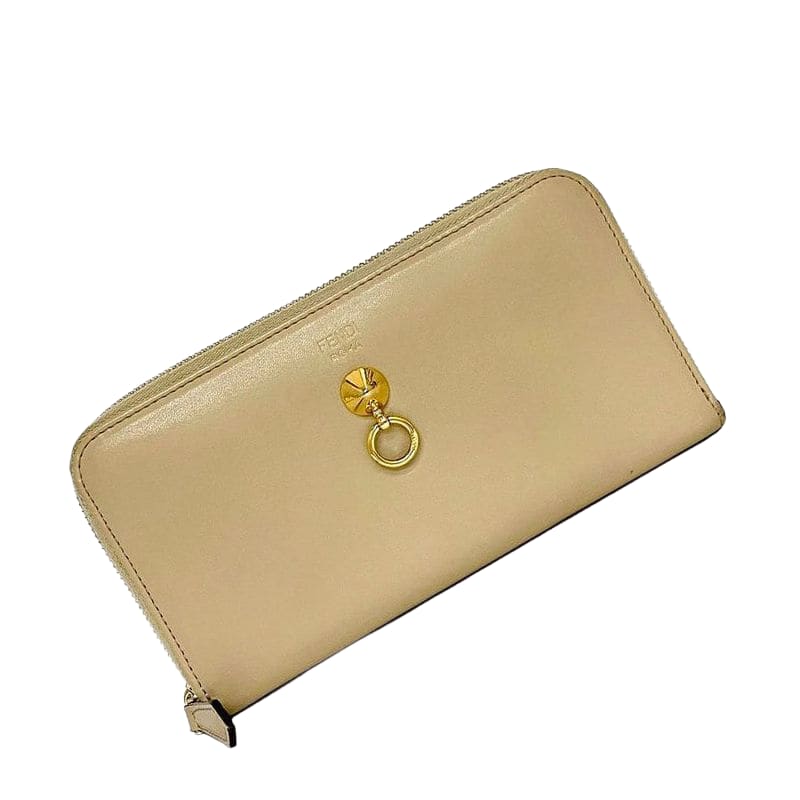 Fendi Round Zipper Long Wallet Beige By The Way 8m0299