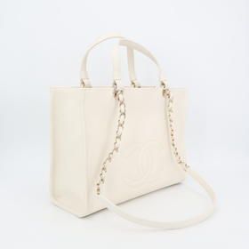 Chanel Small Zip Shop 2WAY White As3129 Ladies Tote Bag