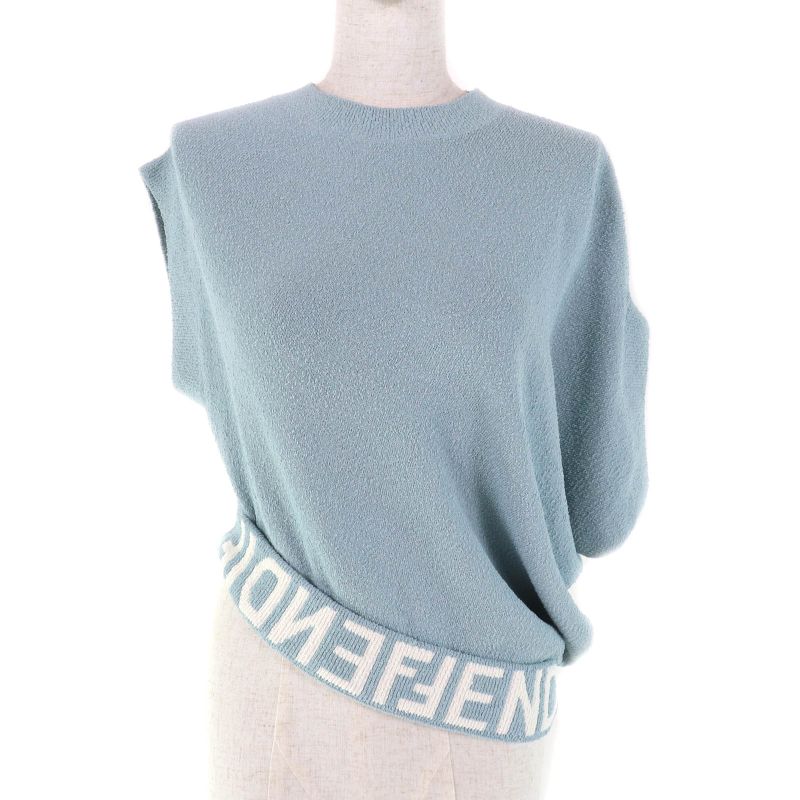 Fendi 2023 Fzxb23 Logo Design Asymmetrical Draped Knit Blue 36 Storage With Bag