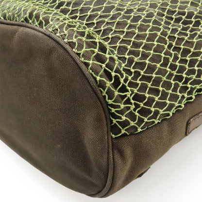 Chanel Fishnet Rope Coco Mark Camellia Tote Handbag Canvas Leather Wood Black