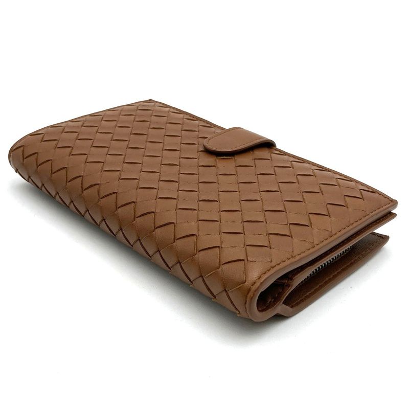 Bottega Veneta Intrecciato Foldable Wallet Brown Leather Men Women Fashion