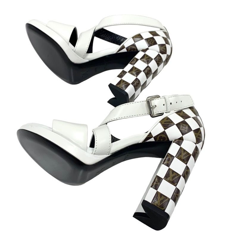 Louis Vuitton Match Make Line Monogram Sandals Shoes Leather White Brown Damier