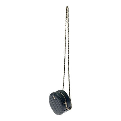 Chanel Matelasse Caviar Skin Coco Mark Round Chain Shoulder Bag Black 371277