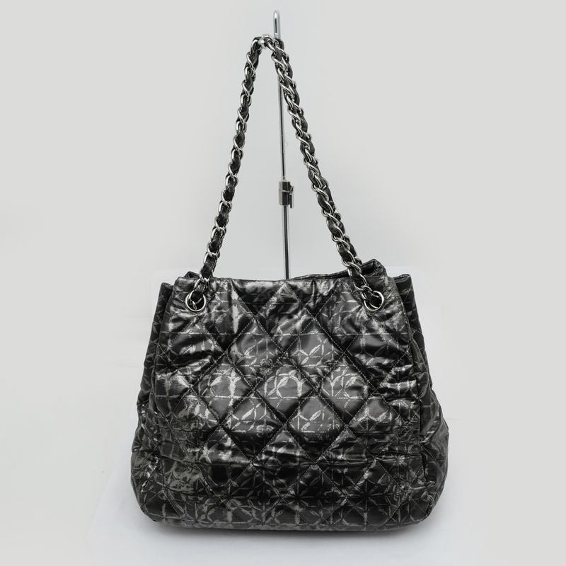 Chanel Nylon Chain Tote Bag Silver Hardware Quilted Women's