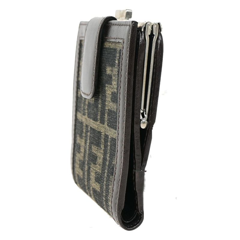 Fendi Bifold Wallet Zucca Pattern Clasp Leather 09bs116