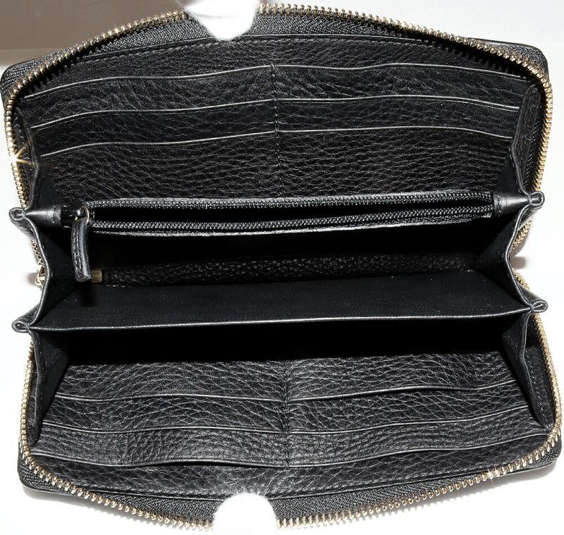 Gucci Round Zipper Long Wallet With Coin Purse Soho Interlocking G Calf Black