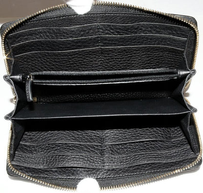 Gucci Round Zipper Long Wallet With Coin Purse Soho Interlocking G Calf Black