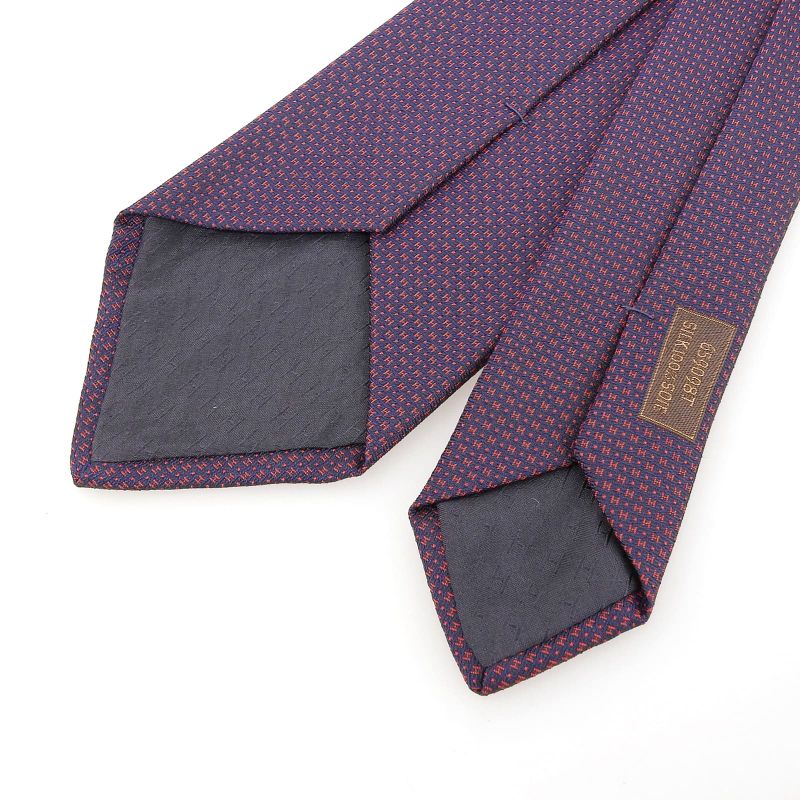 Hermes 659098t 100% Silk H Pattern All Over Tie Navy Red With Box Made In