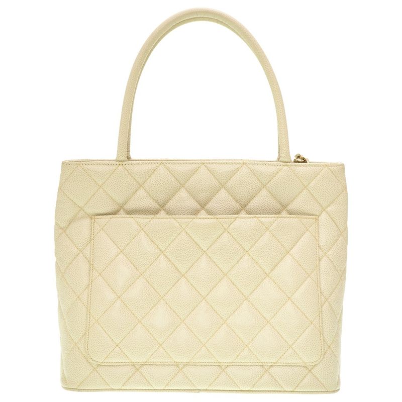 Chanel Reprint Tote Caviar Skin Ivory Grey Gold Hardware Tote Bag 0088chanel
