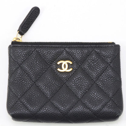 Chanel Women's Wallet Coin Case Caviar Skin 17133940 Black with Key Ring