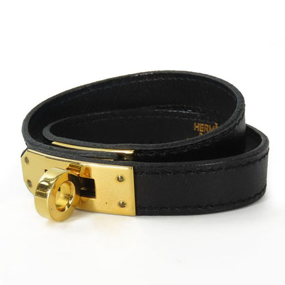 Hermes Bracelet Kelly Leather Metal Black Gold Hardware □I Engraved Accessories