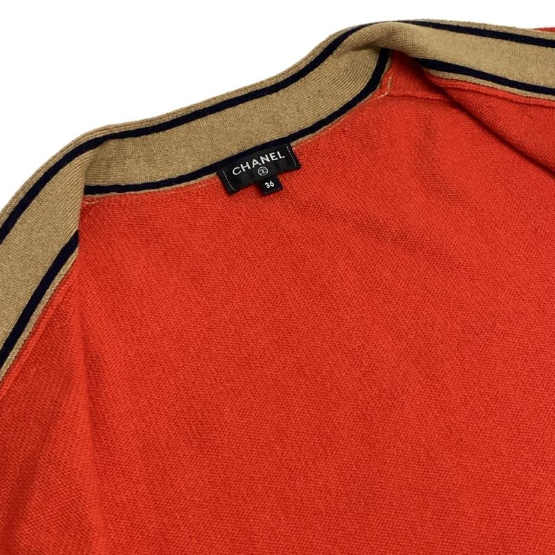 Chanel Cardigan Size 36 S Women - P62918 Red X Dark Navy X Brown Long Length /