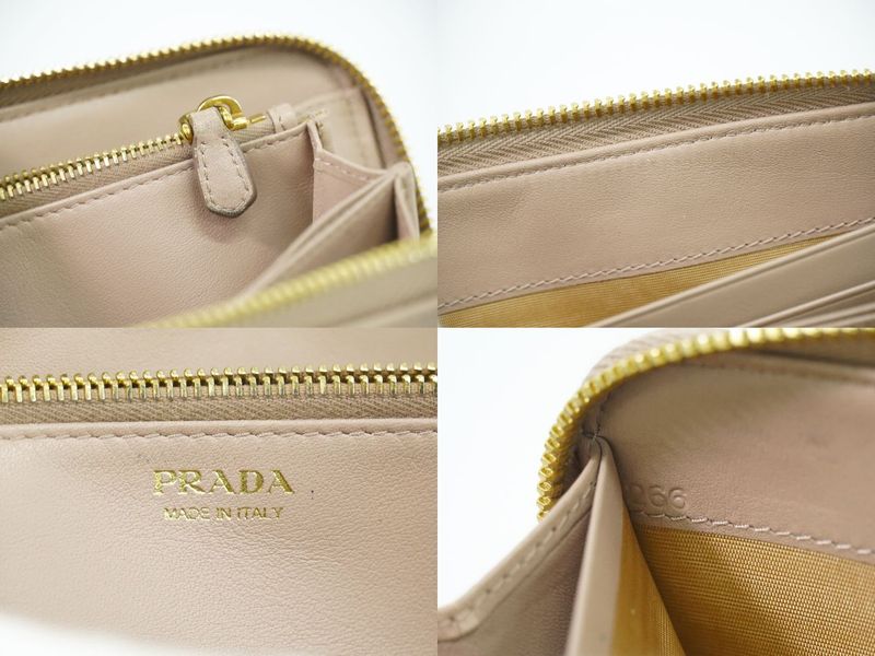 Authentic Prada Leather Round Zipper Long Wallet Long Wallet Beige Wallet