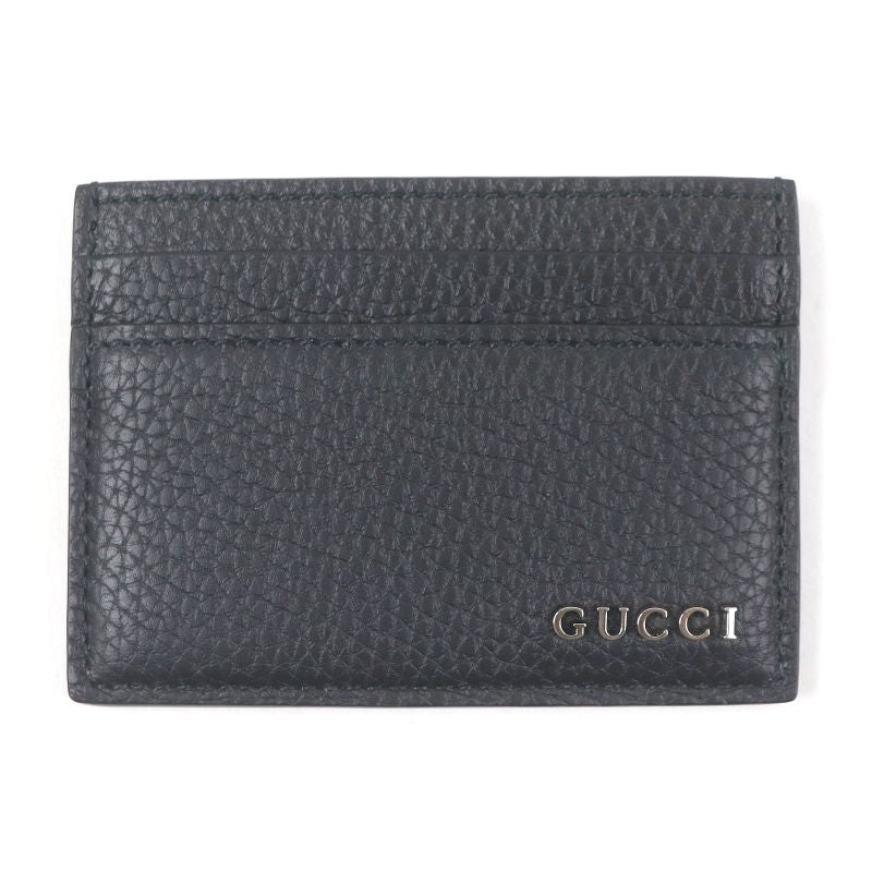 Gucci 771157 Silver Logo Hardware Leather Card Case Business Card Holder Black