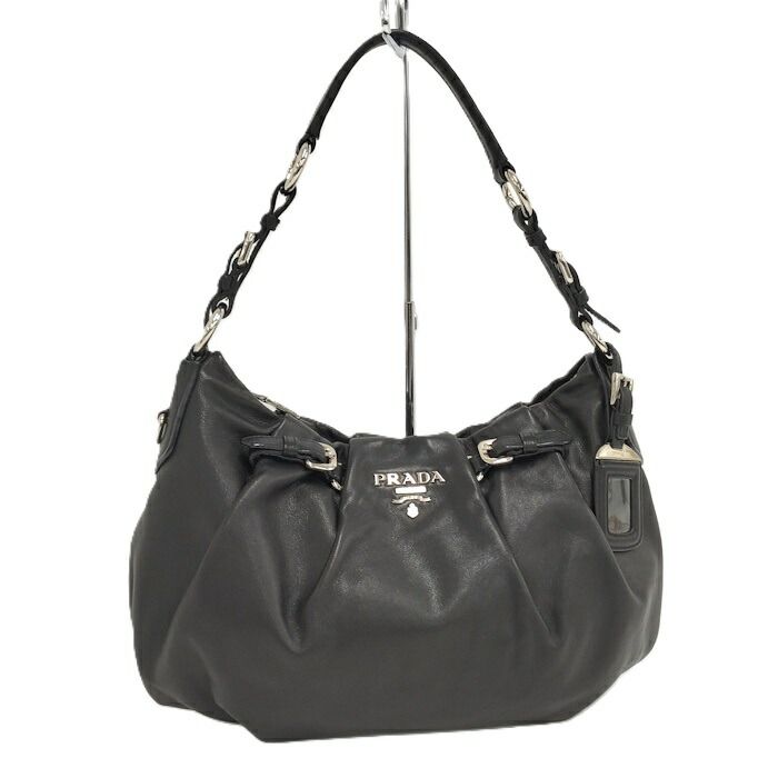 Prada One Shoulder Bag Leather Black Br3795