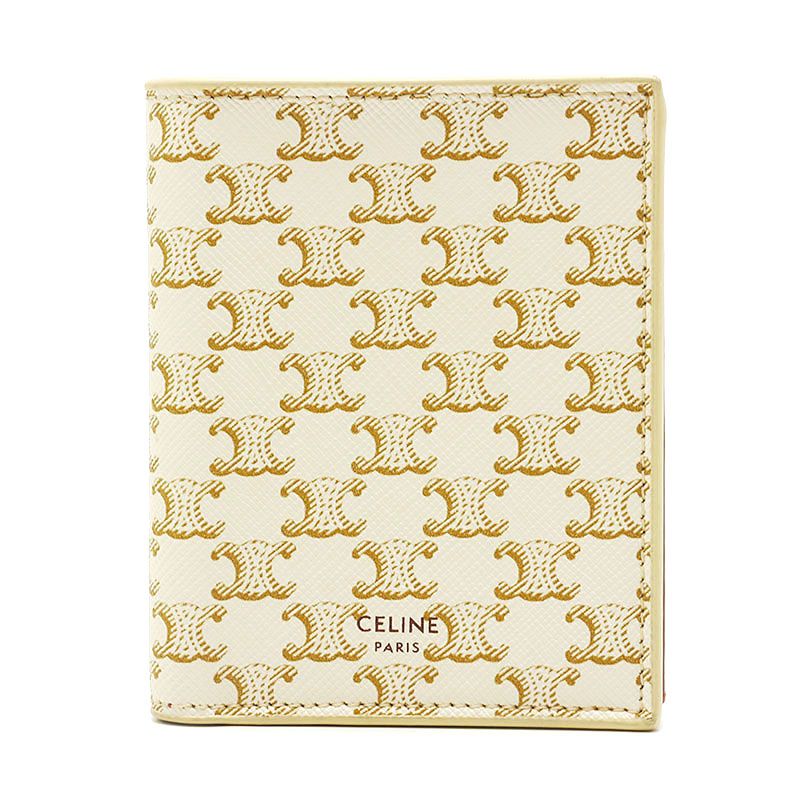 Celine Bifold Wallet Triomphe Canvas White Color With Box And Storage Bag