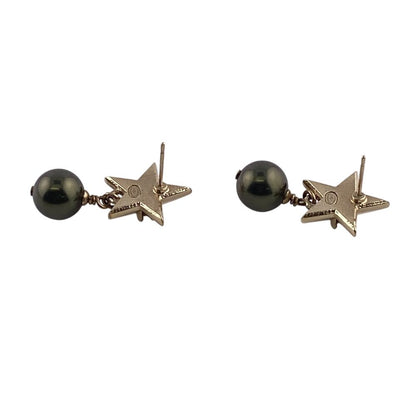 Chanel A17c Coco Mark Star Pearl Earrings Brand Jewelry Accessories Gold Ladies