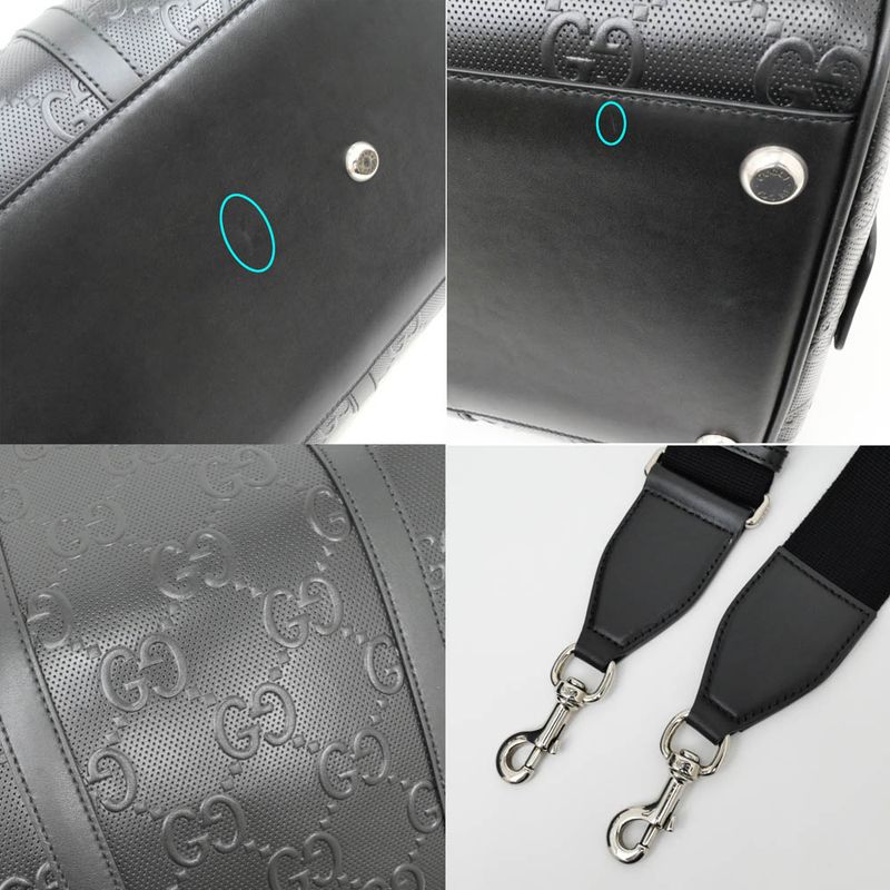 Gucci GG Embossed Boston Bag Black 725282 520981 Leather 2way Shoulder