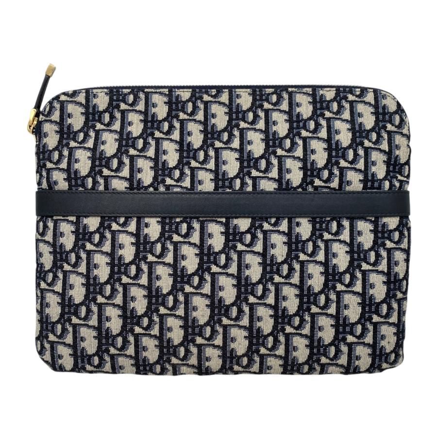 Christian Dior Pouch Travel Kit Oblique Navy Beige Gold Hardware