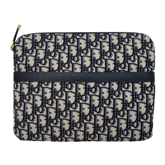 Christian Dior Pouch Travel Kit Oblique Navy Beige Gold Hardware