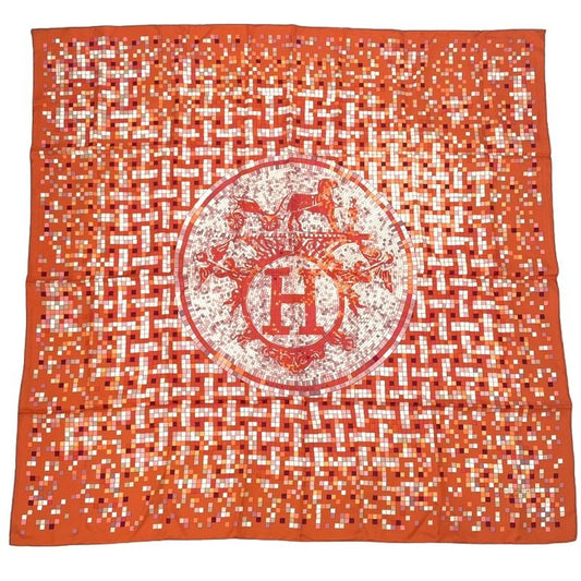 Hermes Scarf Carre 90 Silk Mosaiqueau24 Mosaic 24 Horse Pattern Orange Multicolo