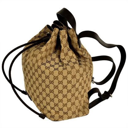 Gucci Backpack GG Canvas Leather Beige Silver Hardware Drawstring Shape