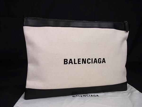 Balenciaga 373840 Canvas And Leather Clutch Bag Second Bag Ivory And Black