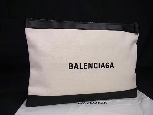 Balenciaga 373840 Canvas And Leather Clutch Bag Second Bag Ivory And Black