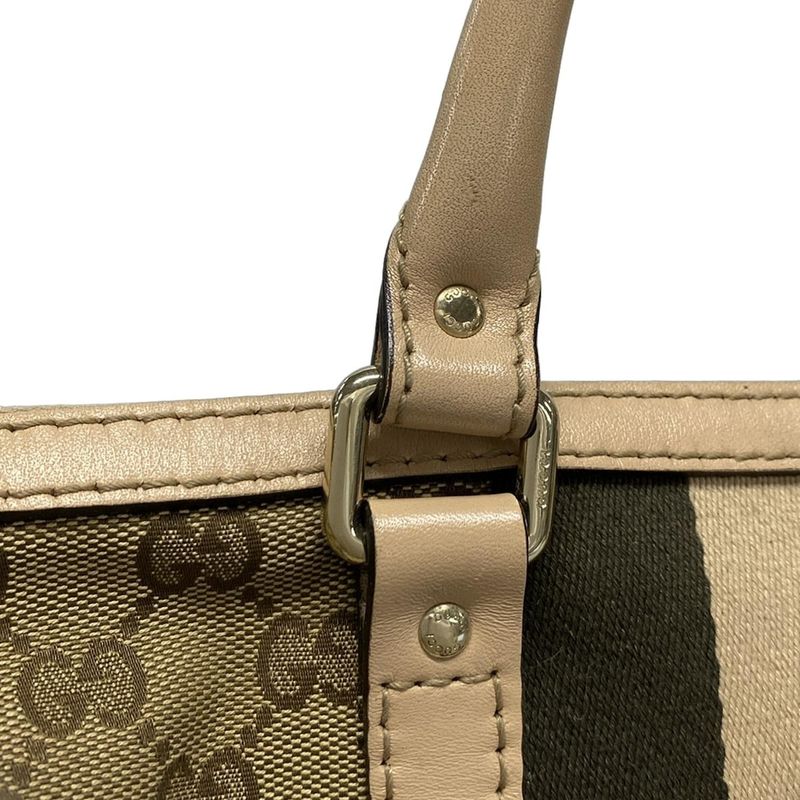 Gucci Handbag GG Pattern 247205 Dark Brown And Beige Mini Boston Leather