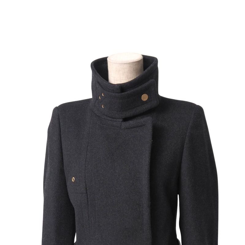 Gucci Coat Size 38 Cashmere Blend Belted Stand Collar Stainless Steel Middle