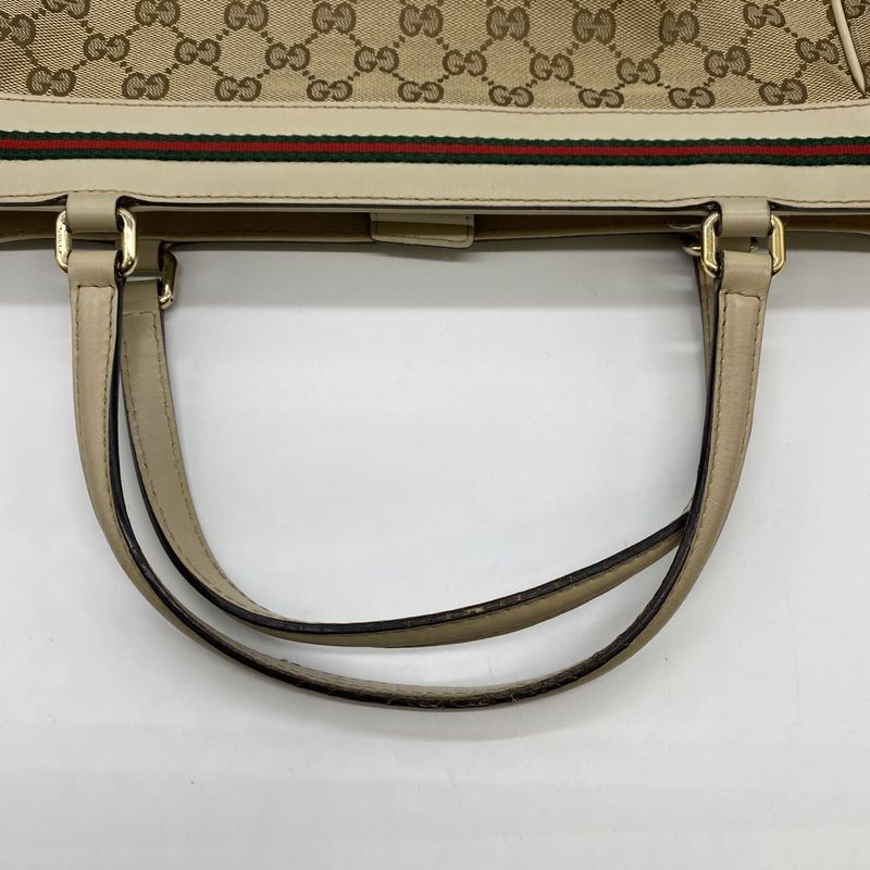 Gucci 257061 Tote Handbag GG Canvas Sherry Leather Beige Ladies Men Vintage