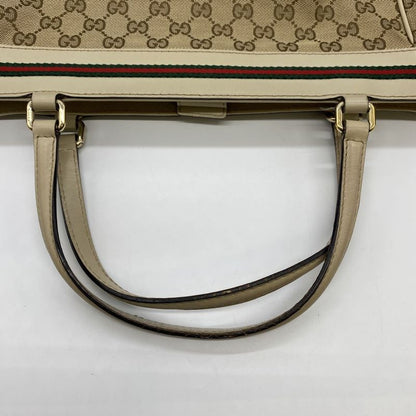 Gucci 257061 Tote Handbag GG Canvas Sherry Leather Beige Ladies Men Vintage