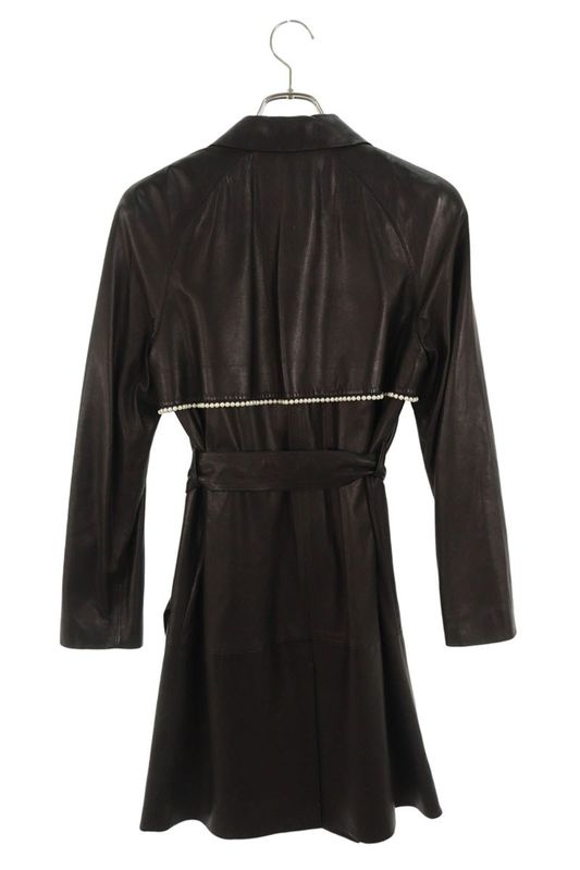 Chanel P36324c00095 Pearl Decorated Trench Leather Coat Ladies 40