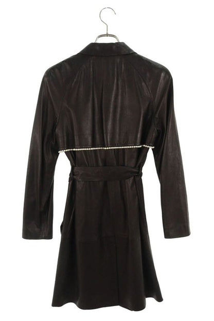 Chanel P36324c00095 Pearl Decorated Trench Leather Coat Ladies 40