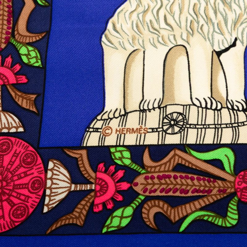 Hermes Carre 90 Torana Blue Multicolor Silk Women Hermes