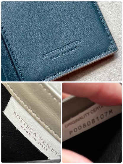 Bottega Veneta Trifold Wallet Intrecciato Leather Gray Men Women Unisex Compact